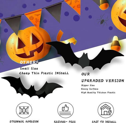 Halloween Bats Decorations 24 Pcs, 3D Pvc Bat on The Wall,Black Bats Wall Stickers,Halloween Scary Props Party Supplies DIY Decoration