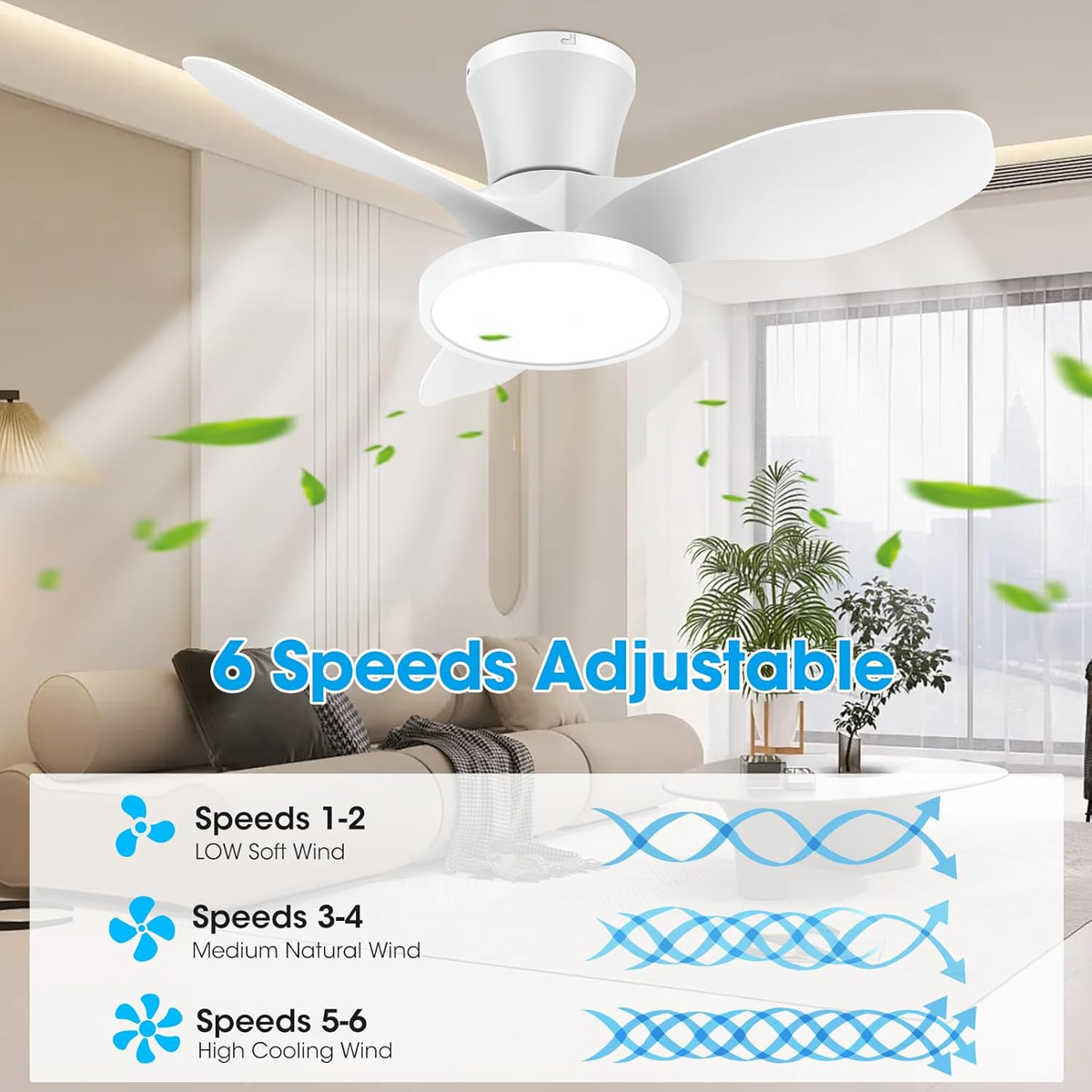 Quiet ceiling fan with LED light