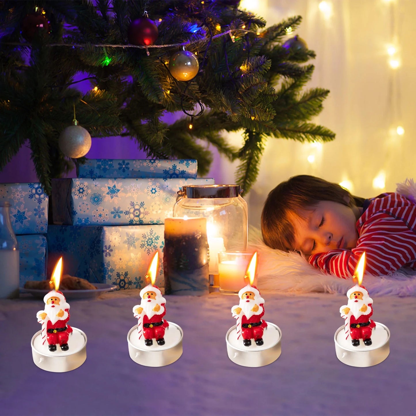 Christmas Candle Set (12 Pieces) – Santa, Tree & Snowman Decorative Wax Candles for Xmas Decor & Candlelight Dinners