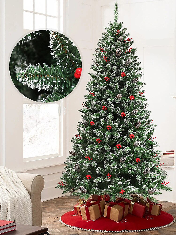 HOMCOM 6FT Artificial Snow-Dipped Christmas Tree – Slim Pencil Xmas Tree for Holiday Décor (Green)