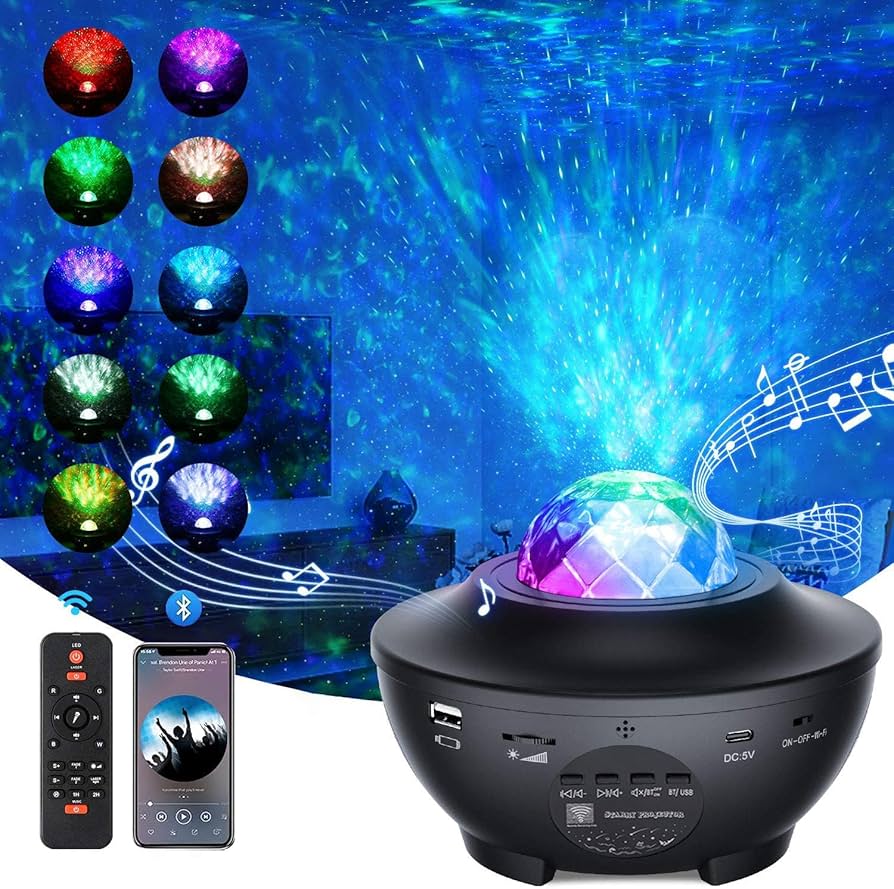 Starry Projector Galaxy Night Light with Ocean Wave Music Speaker Sky Light Projector for Bedroom Decor Kids Birthday Gift Party
