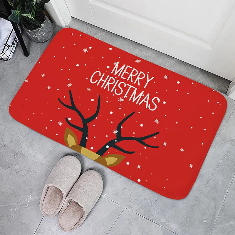 Christmas Buffalo Plaid Check Floor Mat – Non-Slip Winter Front Door & Bathroom Foot Pad (Xmas Decoration)