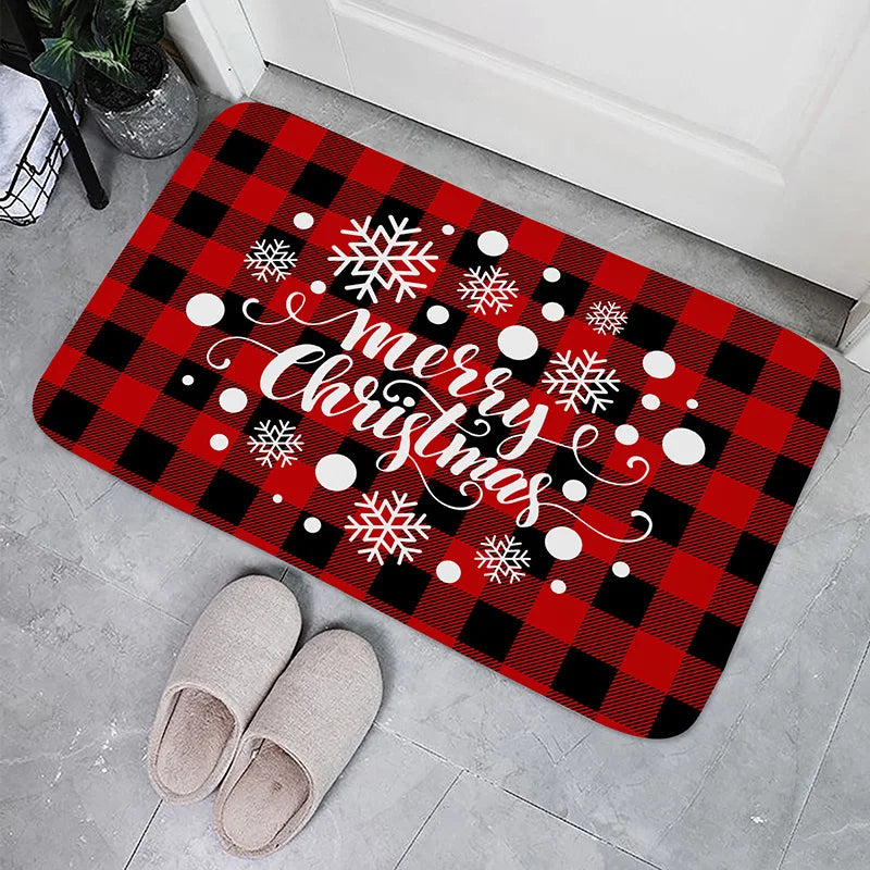 Christmas Buffalo Plaid Check Floor Mat – Non-Slip Winter Front Door & Bathroom Foot Pad (Xmas Decoration)