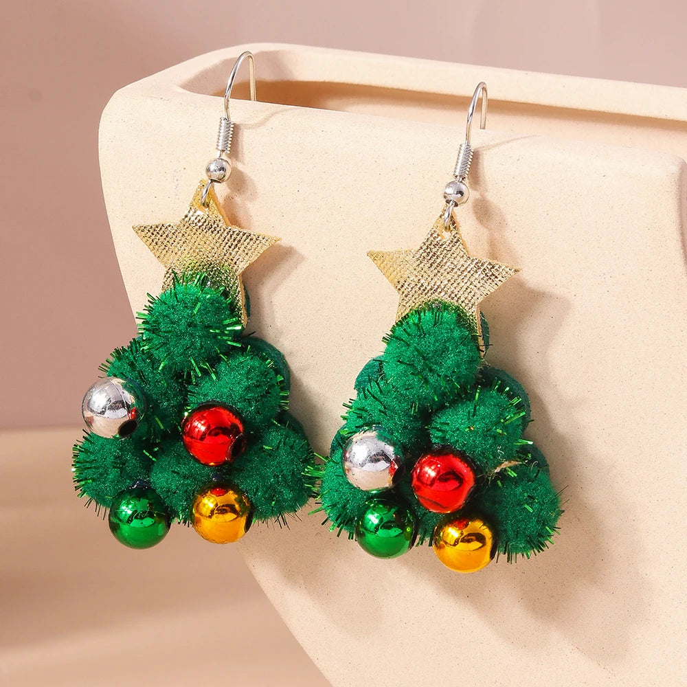 3D Cute Cartoon Christmas Earrings – Kawaii Fluffy Tree, Deer & Bell Earrings for Women