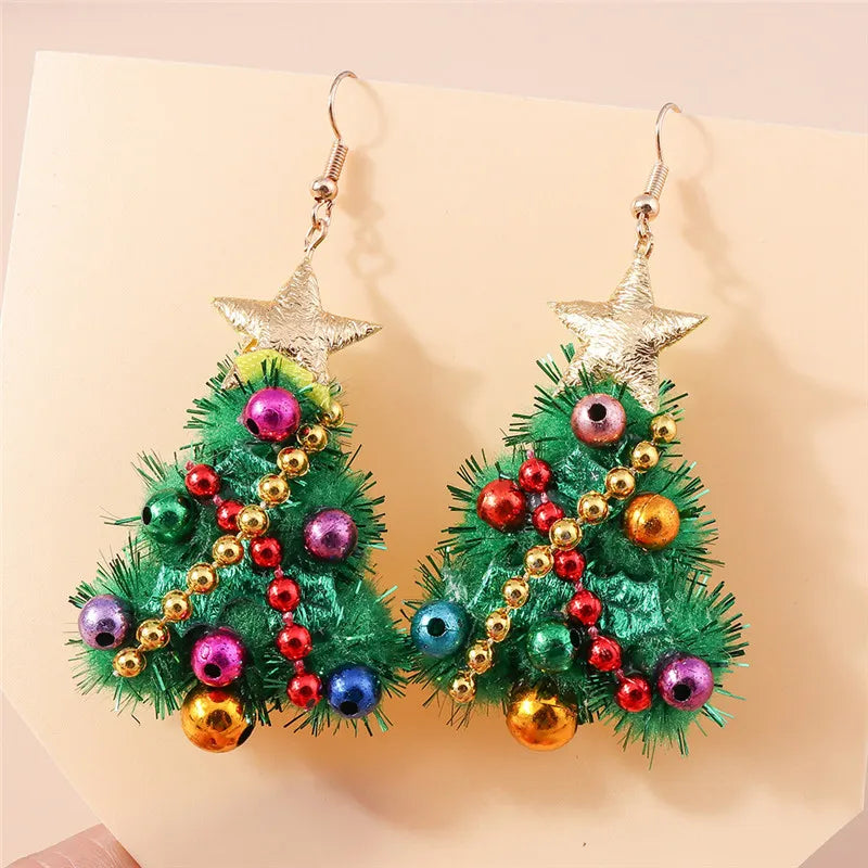 3D Cute Cartoon Christmas Earrings – Kawaii Fluffy Tree, Deer & Bell Earrings for Women