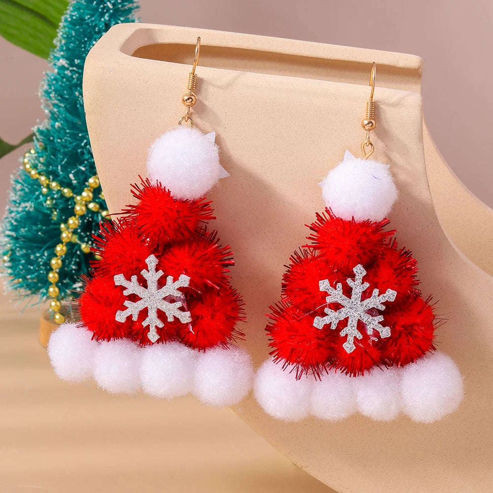 3D Cute Cartoon Christmas Earrings – Kawaii Fluffy Tree, Deer & Bell Earrings for Women