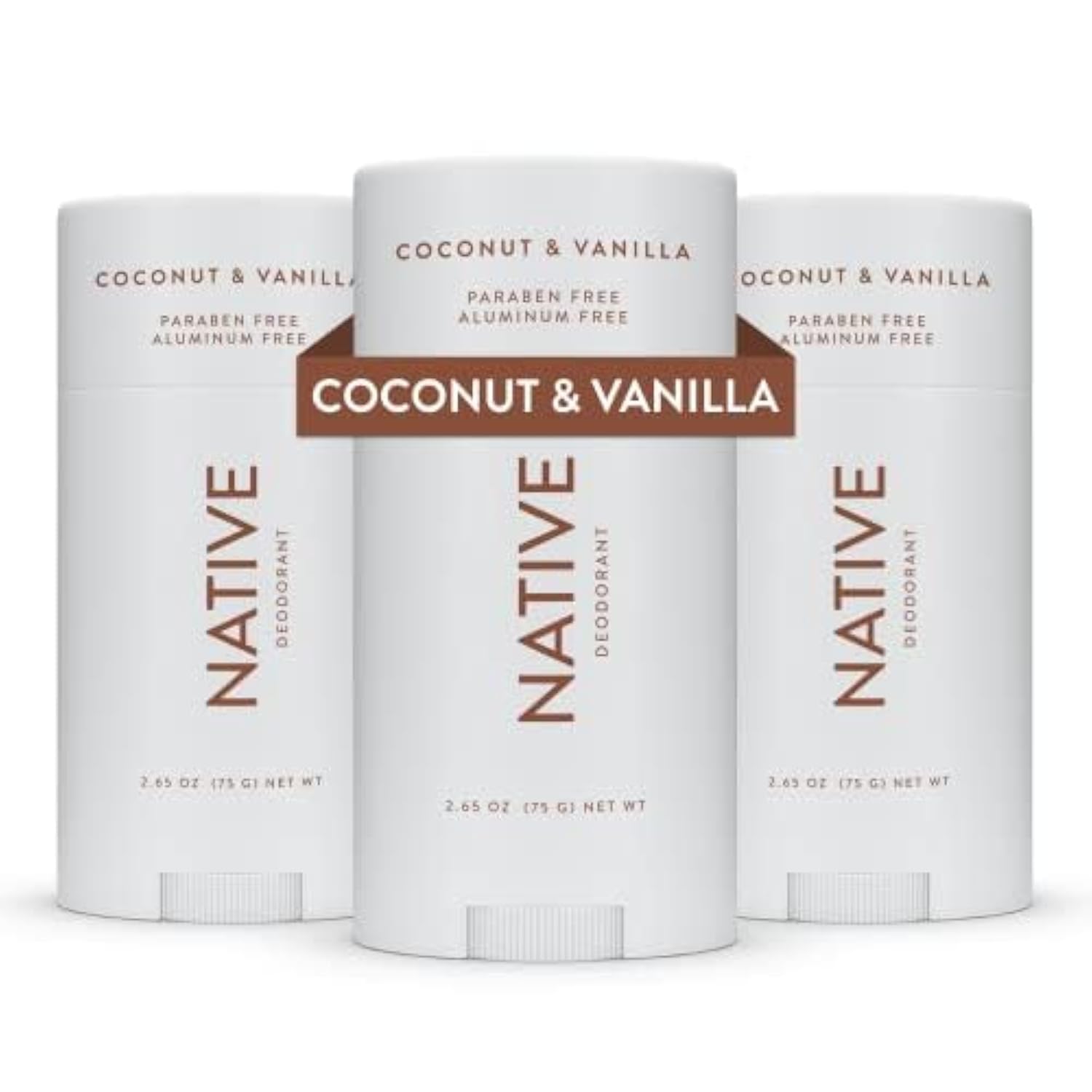 Native Aluminum-Free Deodorant – Coconut & Vanilla – 3‑Pack (2.65 oz Each)