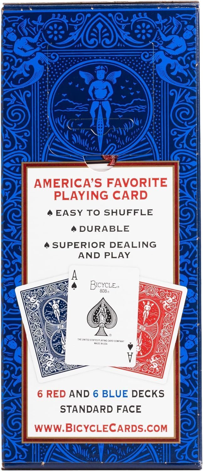 Bicycle Standard Playing Cards, Poker Size, 12 Pack – Classic Rider Back Design, Air-Cushion Finish, 6 Red & 6 Blue Decks