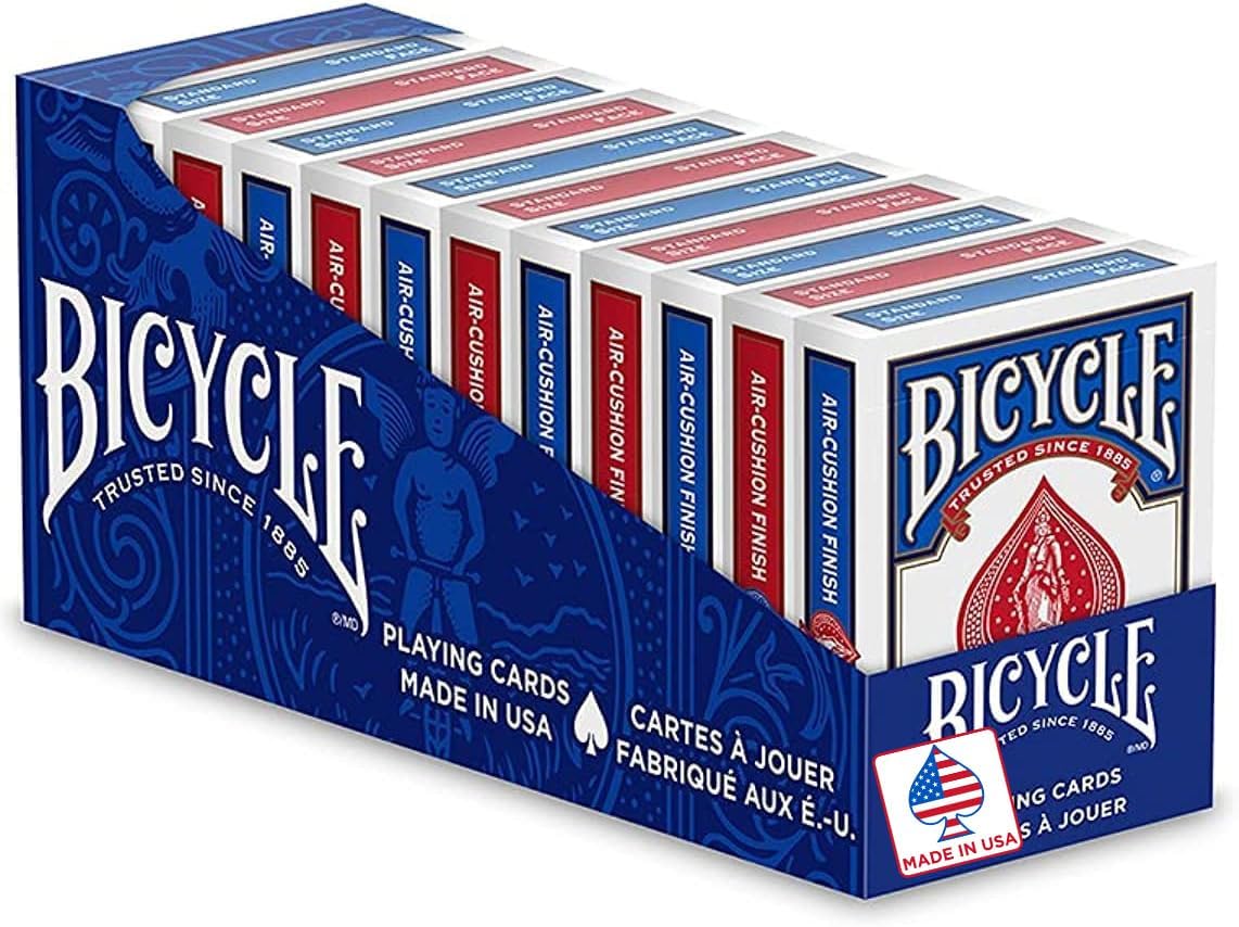 Bicycle Standard Playing Cards, Poker Size, 12 Pack – Classic Rider Back Design, Air-Cushion Finish, 6 Red & 6 Blue Decks