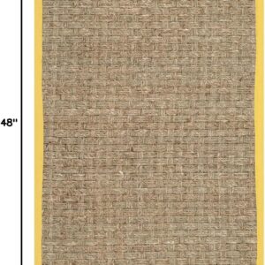SAFAVIEH Natural Fiber Collection Accent Rug – 2′3″ × 4′, Natural & Gold – Basketweave Seagrass with Border (NF114X)
