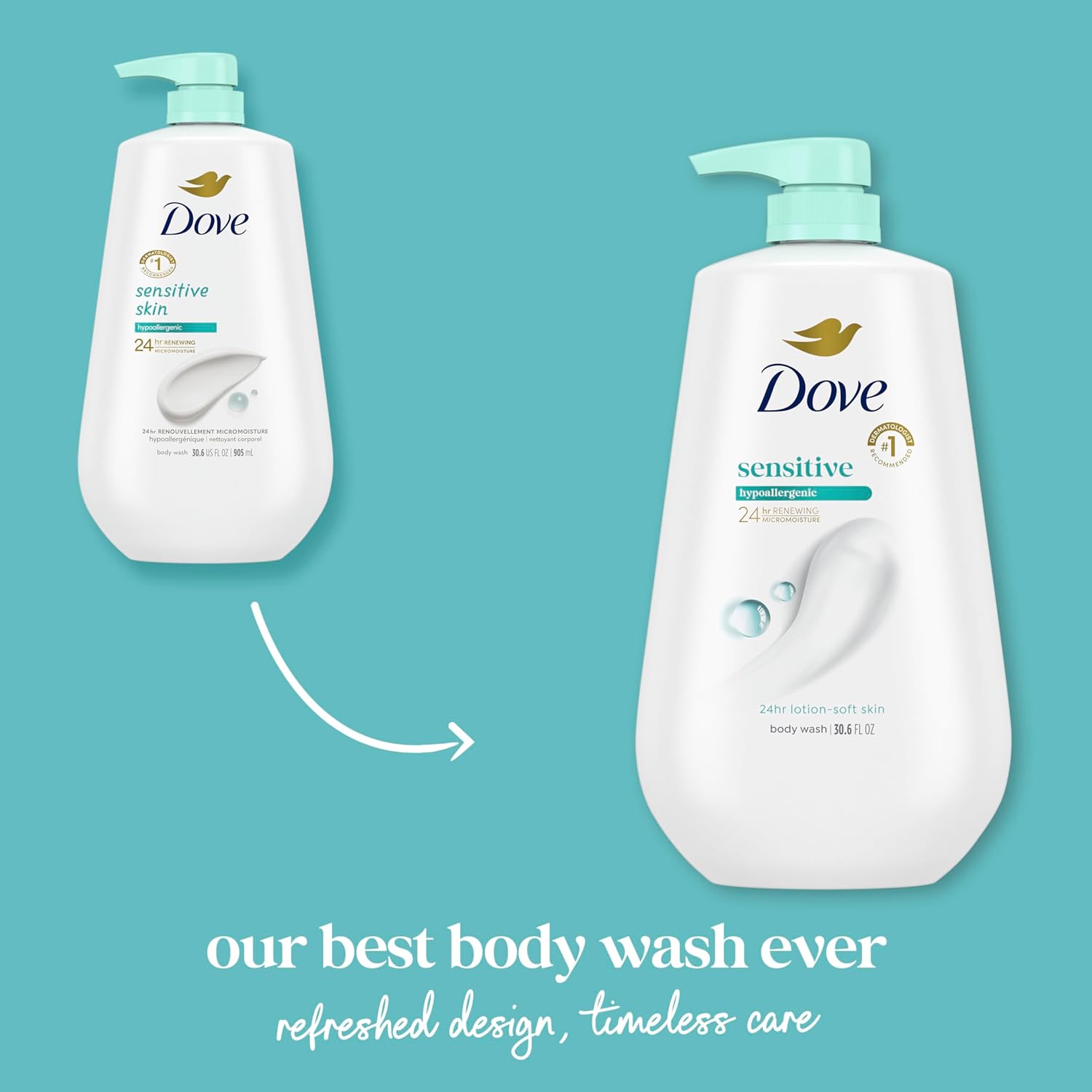Dove Sensitive Skin Body Wash – 30.6 oz Pump Bottles (Pack of 3)