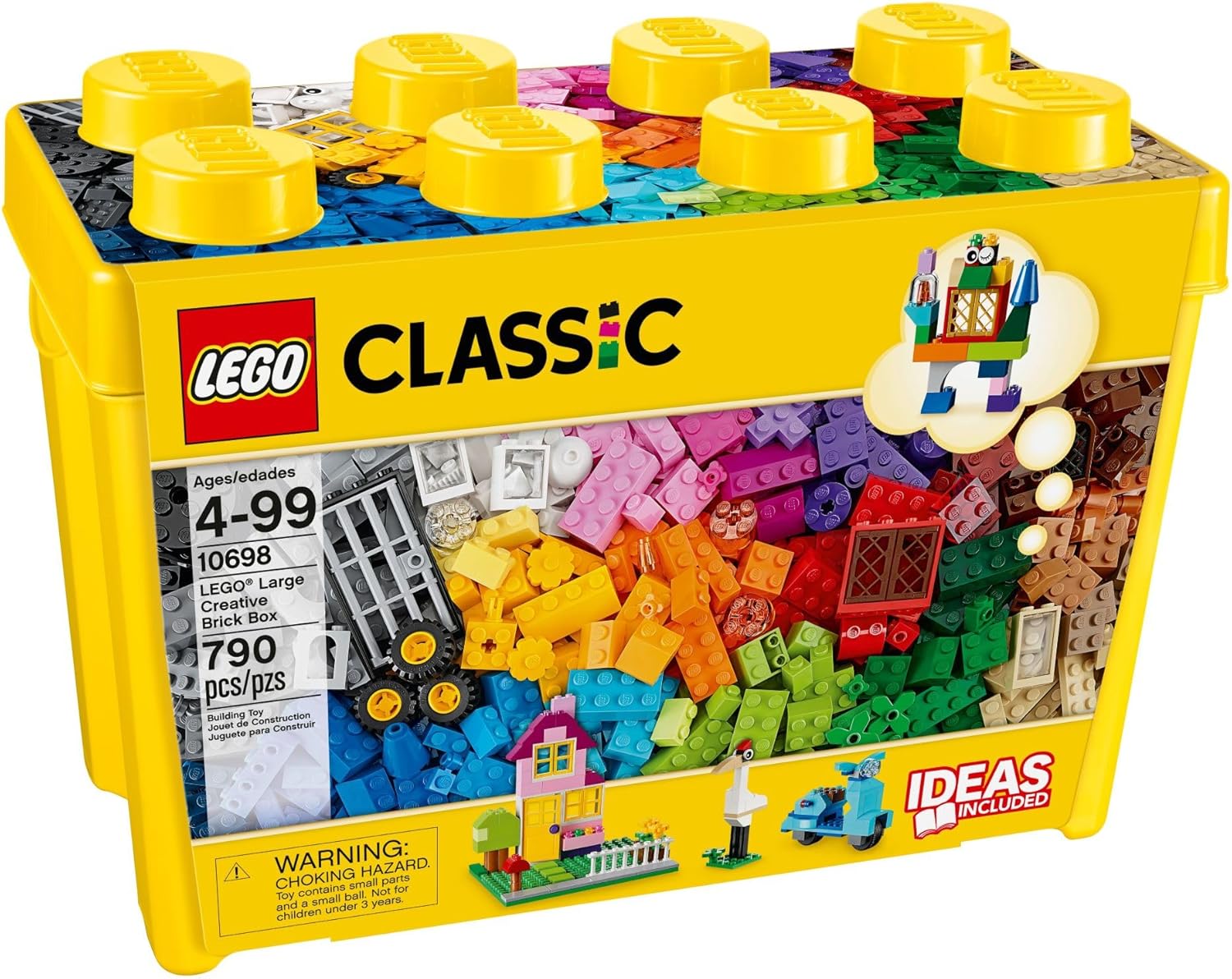LEGO Classic Large Creative Brick Box 10698 Building Toy Set – 790 Pieces, 33 Colors, Includes Windows, Doors, Baseplates & Tires – Ideal for Home or Classroom Use