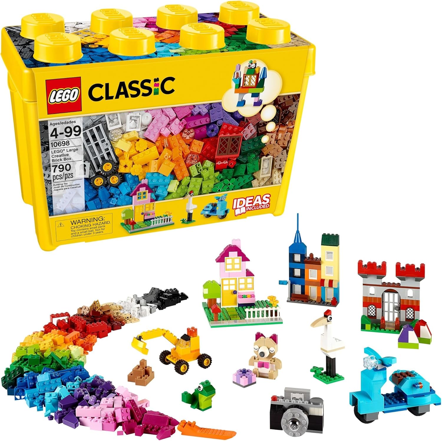 LEGO Classic Large Creative Brick Box 10698 Building Toy Set – 790 Pieces, 33 Colors, Includes Windows, Doors, Baseplates & Tires – Ideal for Home or Classroom Use