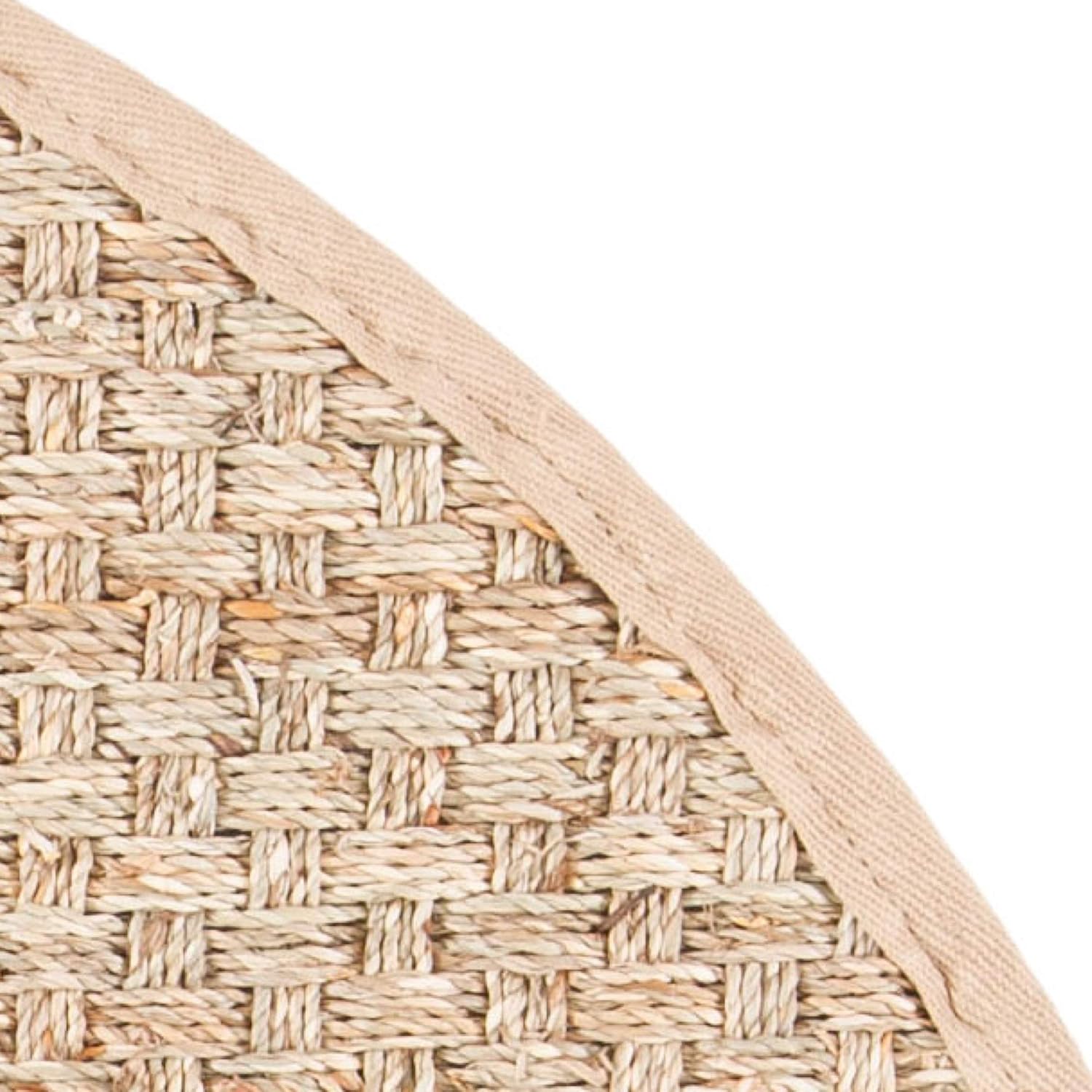 SAFAVIEH Natural Fiber Collection Area Rug – 3′ Round, Natural & Beige – Basketweave Seagrass with Border (NF114A)