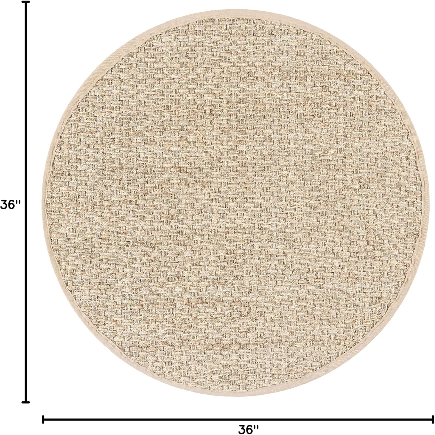 SAFAVIEH Natural Fiber Collection Area Rug – 3′ Round, Natural & Beige – Basketweave Seagrass with Border (NF114A)