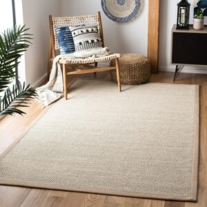 Safavieh Natural Fiber Collection Area Rug – 3′ Square, Marble & Linen – Border Sisal Design (NF143B)