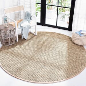 SAFAVIEH Natural Fiber Collection Area Rug – 3′ Round, Natural & Beige – Basketweave Seagrass with Border (NF114A)
