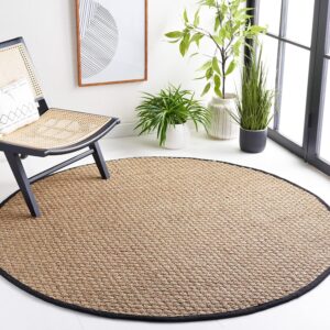Safavieh Natural Fiber Collection Area Rug – 3′ Round, Natural & Black – Border Basketweave Seagrass Design (NF114C)